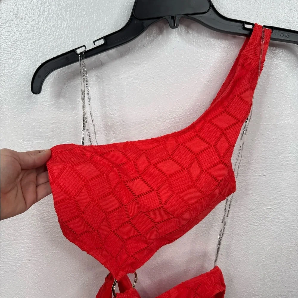 Vince Camuto One Piece Swimsuit Womens Size 6 Red Orange One-Shoulder Cutout - Picture 4 of 14